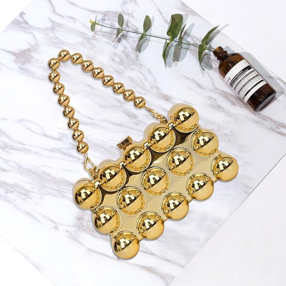 Women's Gold Acrylic Buckle Beaded Elegant Evening Wedding Cocktail Party Clutch
